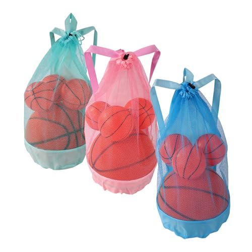 Lyreh 3 unidades saco de malha brinquedos praia com cordão, 3 cores saco brinquedos praia duradoura para crianças homens mulheres atletismo ginásio desportos treino (verde, azul, rosa)