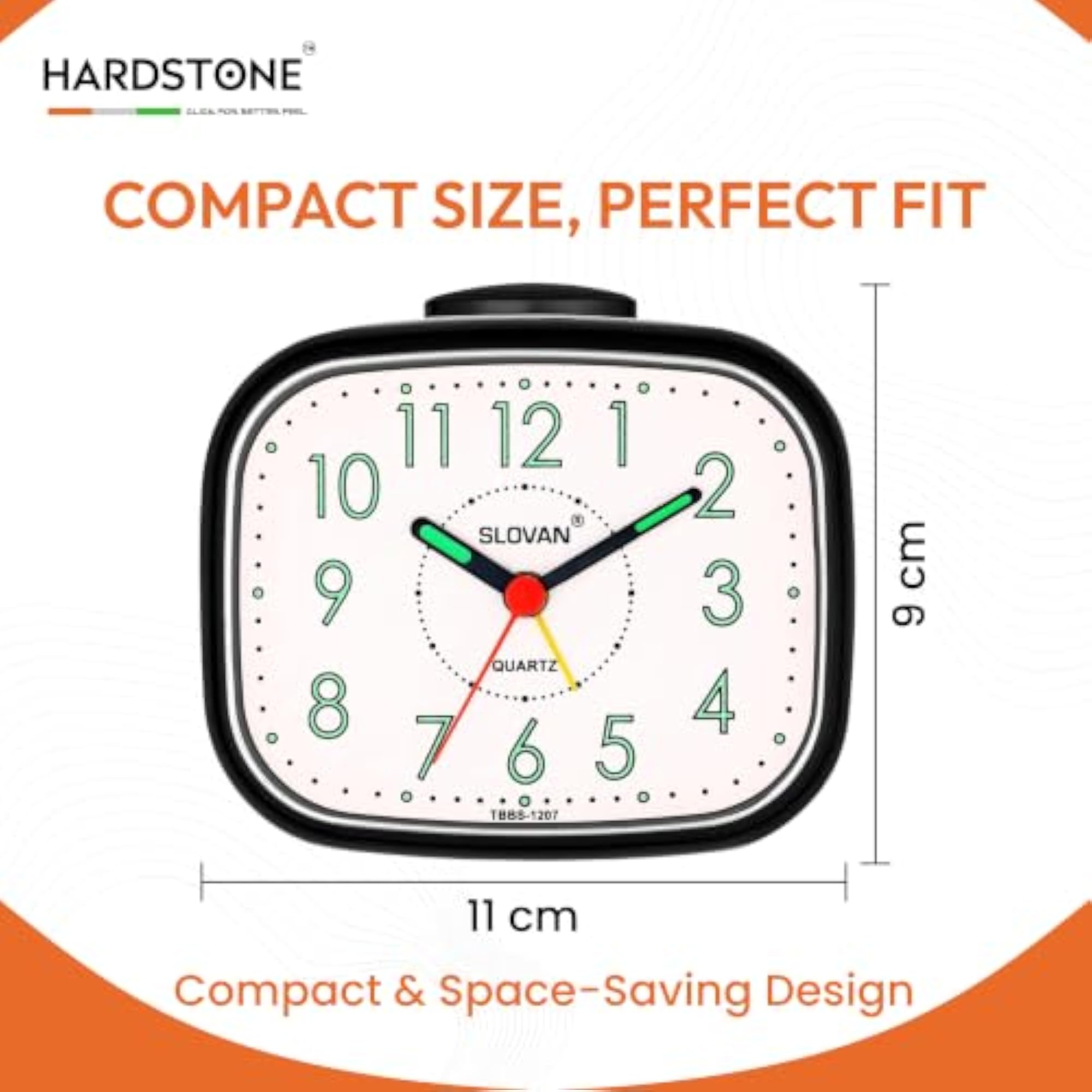 Quartz Analog Alarm Clock, Compact Tabletop Desk Clock