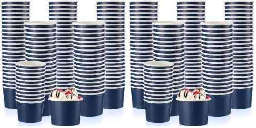 Image of Didaey 100 Pcs Paper Ice Cream Bowls Disposable Dessert Cups Yogurt Sundae Containers Disposable Yogurt Dessert Bowls for Food, Party Supply, Soup, Ice Cream, Blue(8 oz) (Pack of 2)