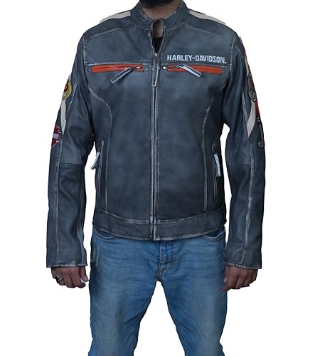 Men’s Retro GoatSkin Leather | H-D Moto Style Leather Jacket | Distressed Vintage Biker Style (3XS-5XL) (US, Alpha, Small, Regular, Regular)