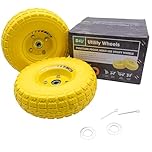 S4U 2x10” Sack Barrow Hand Truck Trolley Cart Wheelbarrow Solid Wheel 3.5-4 PU Heavy Duty Puncture Proof 16mm Bearing Wheel Nylon locking nuts (Yellow)