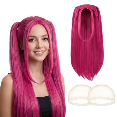 Womens Rose Red Long Wig Anime Cosplay Wig For Halloween Carnival Party & Costume Dress Up