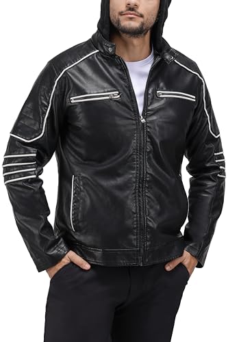 Image of X-Ray Men's Slim Fit Faux-Leather Moto Jacket with Removable Hood