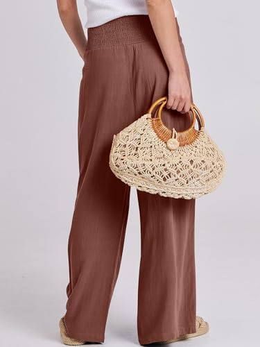 Image of ANRABESS Women Linen Palazzo Pants Summer Boho Wide Leg High Waist Casual Lounge Pant 2026 Beach Travel Vacation Outfits