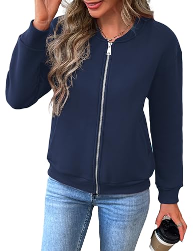 Women's Zip Up Sweatshirts Jackets Long Sleeve Bomber Jacket Casual Outwear with Pockets3