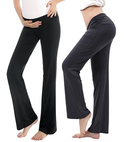 Image of Alina Mae Maternity Women Pajama Pant Stretchy Comfy Wide Soft Palazzo Elastic Pregnancy Lounge Casual PJs