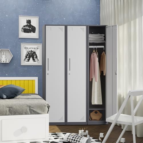 Yizosh Metal Lockers for Employees with Keys, 71" Employees Locker Storage Cabinet with 1 Doors, Tall Steel Storage Locker for Gym, School, Office(1 Door, Gray White) — view 4