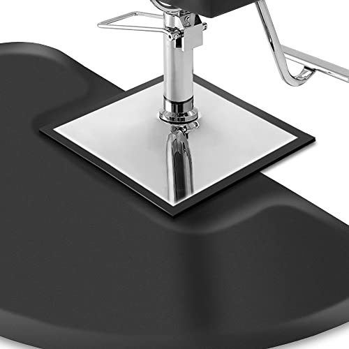 Saloniture 3 Ft. X 5 Ft. Barber & Salon Floor Mat For Square Chair Base - 1/2 In. Thick Black Semi-Circle Anti-Fatigue Stylist Station Mat #TOP2