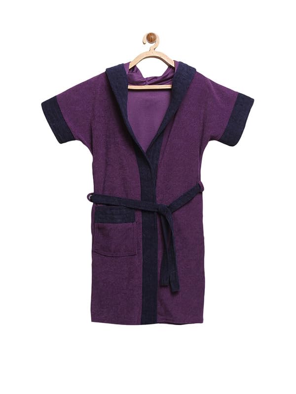 ELEVANTO Kids Hooded Bathrobe Set -Bathrobe for Girls||Children Hodded Bath Robe Bathrobe Gown-Ideal for Girls/Boys - Children's Hooded Bath Robe - Perfect Gift for Post-Bath Comfort(PURPLE-NAVY)
