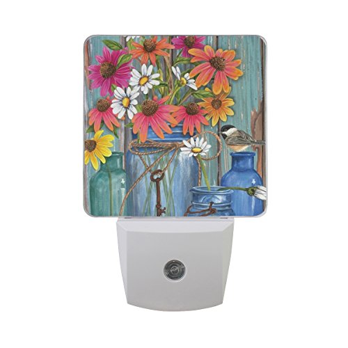 Plug-in LED Night Light Lamp with Light Sensor, Farm Fresh Flowers Spring Daylight White for Bedroom - //coolthings.us