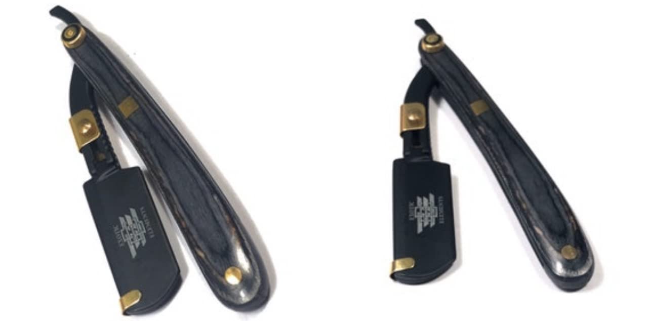 Black and Gold Lightweight Steel Hair Shaving Razor Blade - Professional Barber Straight Edge Shaving Razor Cut Throat Folding Knife With Steel Blades Included