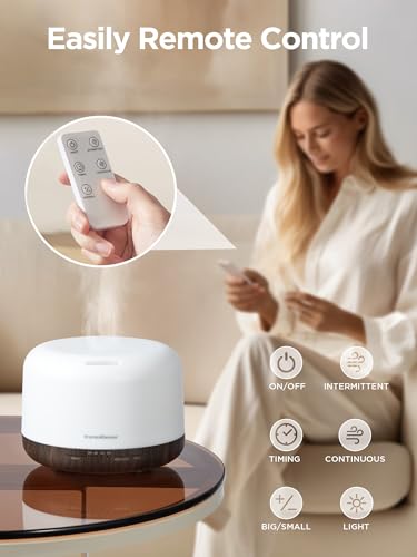 InnoGear 500ml Essential Oil Diffuser with Remote Control, Premium Ultrasonic Aromatherapy Diffusers Scent Humidifier Vaporizer Auto-Off Timer for Large Room Home, Brown - Thumbnail 4