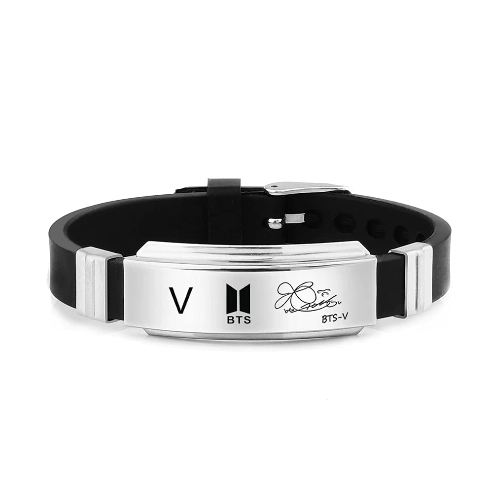 YouBella Jewellery Stylish Celebrity Wear Kpop BTS Exquisite Signature Printing Stainless Steel Silicon Wristband Unisex Bracelet for Girls and Boys (B099X5GBBC) Amazon Price History, Amazon Price Tracker