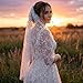 Suncalla 1 Tier Wedding Veil Long Branch Leaves Lace Bridal Veil Soft Tulle with Metal Comb for Women(51 x 37 Inches,White)