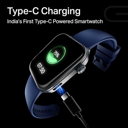 Image of boAt Storm Call 4 India's first Smartwatch with Type-C Charging,1.96 inch (4.97 cm) HD Display, Functional Crown, BT Calling, Sports Modes, Heart Rate, SpO2, Sleep & Stress Tracking, SOS, IP68 (Navy Blue)