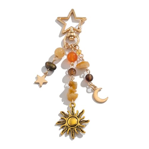 Y2K Boho Keychain Sun Moon Star Aesthetic Keychain Beaded Bag Charms for Handbags Purse Accessories for Women