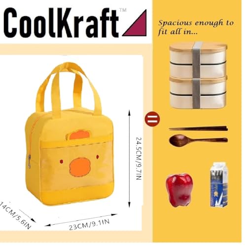 Image of CoolKraft Lunch Bag for School Kids, Girls, Cute Animal Design Bag, Lunch Bag for Office Women Travel Picnic Bag, Insulated Portable Tiffin Bag 29 x 18.5 x 14 cm (Pink & Yellow)