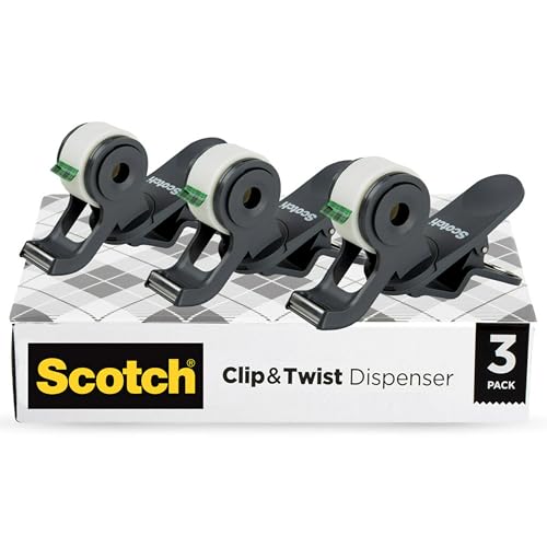 Distributeur de ruban adhésif Scotch Clip et Twist gris anthracite en lot de 3 pour bureau