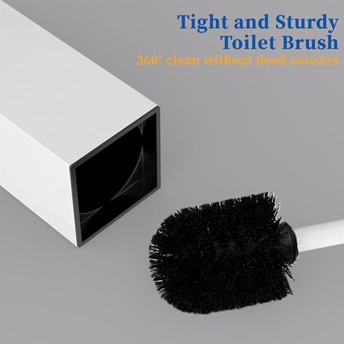 Image of RUACQ Toilet Brush and Holder Set, Square, White | SUS304 Stainless Steel Handle, Toilet Cleaner Brush with Durable Scrubbing Bristles, Splash-Proof