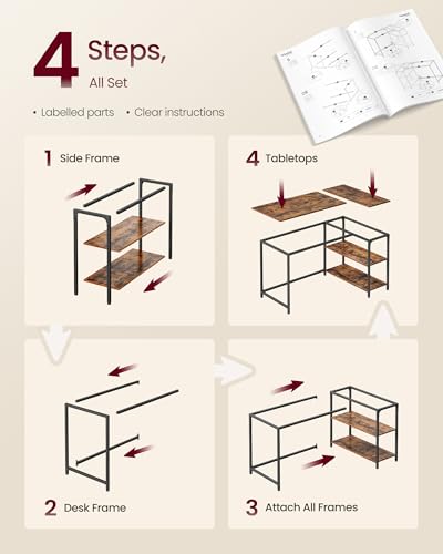 VASAGLE L Shaped Corner Desk, Computer Gaming Desk with Storage, Reversible Height-Adjustable Shelves, for Home Office, 110 x 80 cm, Rustic Brown LWD135KD01 - Image 6