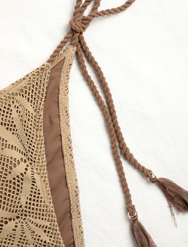 Image of ZAFUL 2 Piece Triangle Bikini for Women Knitted Rope Halter Bikini Sets Sexy Bathing Suit Side Tie Swimsuits Beachwear