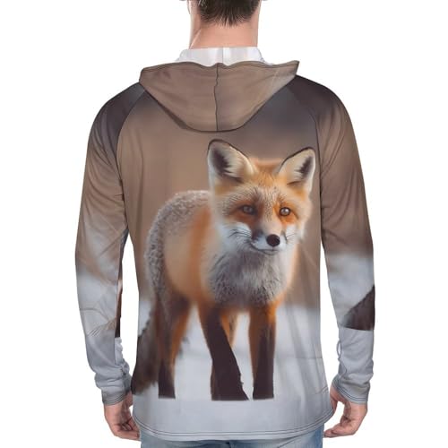 Mens UPF 50+ Sun Protection Hoodie Rash Guard Long Sleeve Sun Shirt Hiking Cute Fox Fishing Hoodie-3