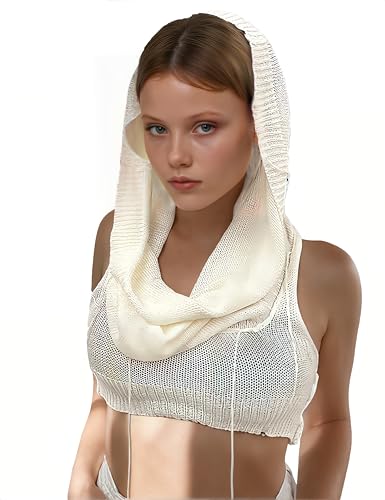 Image of Rave tops for women Knitted Hoodie Sweater Vest Sexy Streetwear Sleeveless Hollow Crop Top