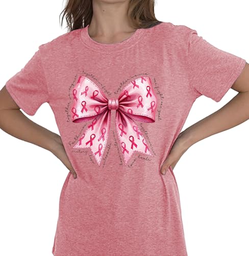 Pink Bow Breast Cancer Shirts October We Wear PinkShirt Breast Cancer Awareness T-Shirt Pink Ribbon Short Sleeve Tee Tops4