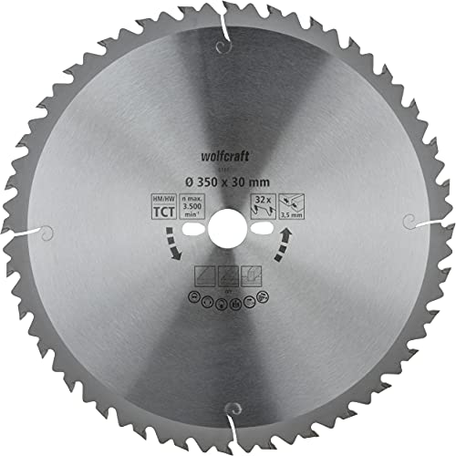 wolfcraft TC Circular Table Saw Blade, green series, diameter 350 mm I 6666000 I Quick, medium-coarse cuts