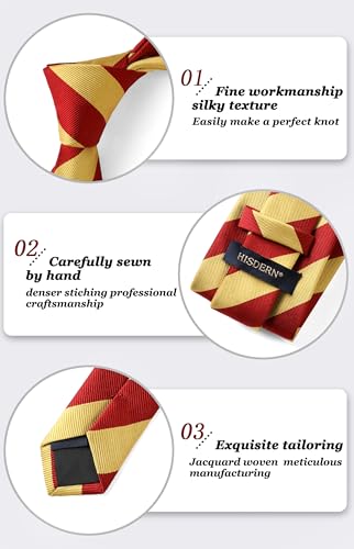 Image of HISDERN Stripe Tie Mens Ties with Pocket Square Set Classic 3.4'' Silk Formal Necktie Handkerchief for Business Wedding