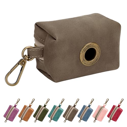 Didog Dog Poop Bag Holder for Leash, Stylish PU Leather, Brown