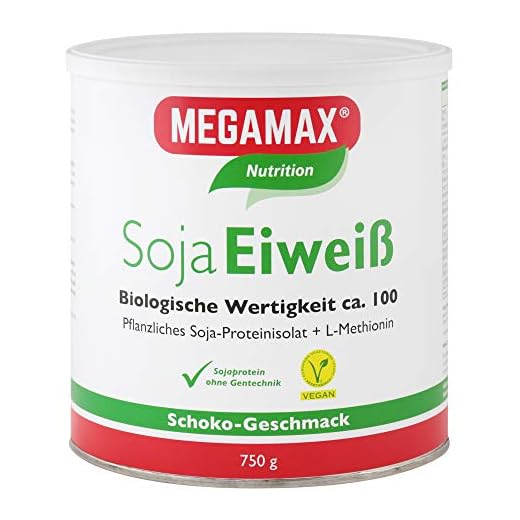 MEGAMAX soja protein schoko 750 + Oxin + L-metionin glutenfri – sojaevit-Isolat Low Carb – växtbaserad äggvita, laktosfri, aspartamfri – veganprotein för muskeluppbyggnad och muskelinnehåll
