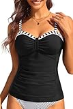 Talisea Women's Underwire Tankini Top Only Tummy Control Swimsuit Top Push Up Bathing Suit Top No Bottom Black White Stripes L