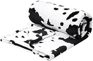 PiccoCasa Cow Printed Blanket, Soft 300GSM Fleece Flannel Throw Blanket Lightweight Cute Comfy Warm Cow Texture Cowhide Blankets for Couch Sofa Bed Office Black 100 x 130cm