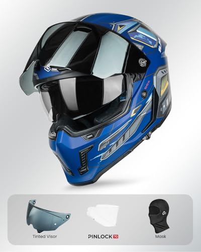 Image of ILM Motorcycle Helmets for Adult Men Women Full Face DOT ECE Powersports Dual Visor Street Racing Helmet with Pinlock Cascos para Motos Model MF509 (Cyborg Blue, XL)