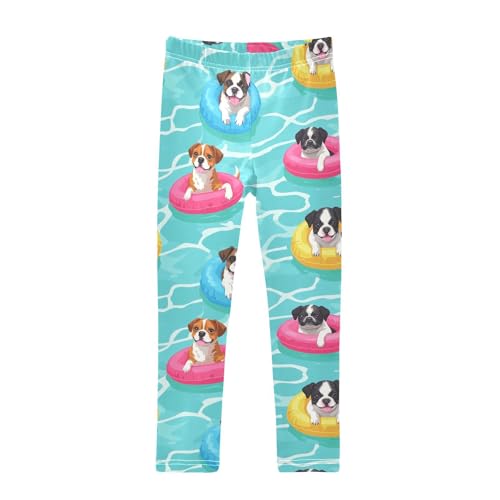 Dog Swimming Girls Leggings,Workout Leggings for Girls Toddler Athletic Legging Size for 3-10T