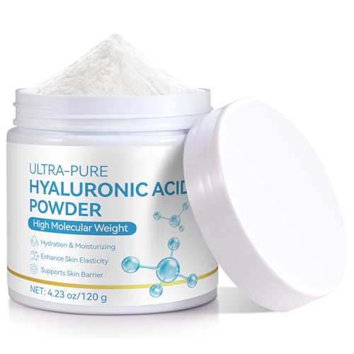 Hyaluronic Acid Powder for Skin & Face 4.23 Oz, Dual-Molecular-Weight Formula, Deep Hydration, Anti-Aging, Improves Skin Texture & Firmness, Ideal for DIY Serums, Mask, Creams