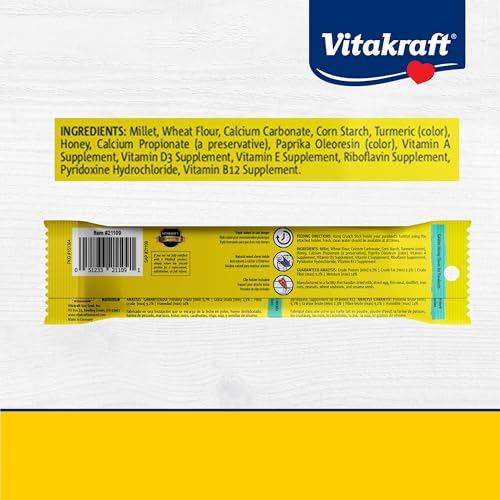 Image of Vitakraft Crunch Sticks Parakeet Treats Golden Honey Flavor - Triple-Baked Snack with Vitamins A D3 E Riboflavin and B12 - Natural Wood Chew Center and Cage Clip Holder - Engaging 2 Stick Pack