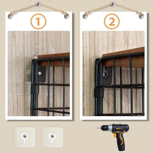 Wuciray 2pcs Obstkorb Hängend Gemüse Aufbewahrung mit Holzdeckel Hängekorb Wand mit Schäler und 5 Haken Obst Etagere fur Aufbewahrung Von… – Ansicht 9