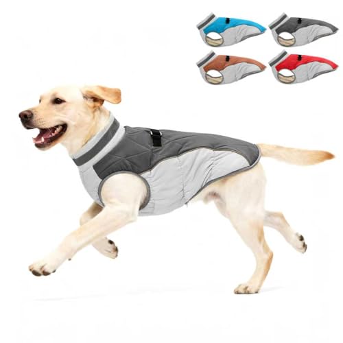 Aokown Dog Winter Coat for Medium Dogs, Adjustable Puppy Warm Jackets in Cold Weather, Reflective Pet Fleece Vest with External Attachment Points, Zippered Cold-Weather Dog Winter Clothes, M Black
