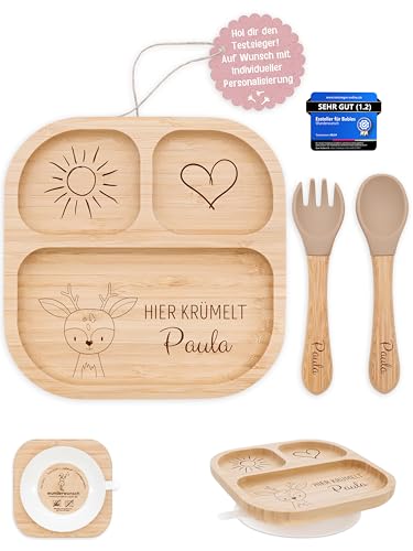 wunderwunsch - Personalisierter Baby Teller mit Saugnapf -...