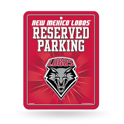 Rico Industries NCAA New Mexico Lobos 8.5" x 11" Carbon Fiber Home Decor Metal Parking Sign - Great for Man Cave, Bed Room, Office, Home Décor