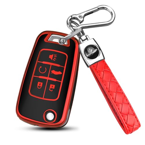 Image of QBUC for Chevy Key Fob Cover with Keychain Fit for Chevrolet Equinox Buick Camaro Cruze Malibu Impala Sonic Full Protection (Black /Red)