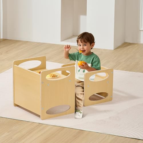 VEVOR Montessori Weaning Table and Chair Set, Wooden Toddler Table and Chair Set for Aged 1-5, Adjustable Height Kids Montessori Chair and Activity Table, Ideal for Reading, Eating, Playing - Natural by VEVOR - Used condition - CA$25.91