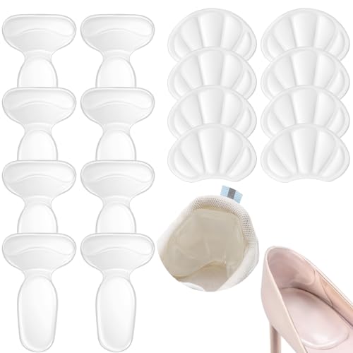 Image of Geyoga 8 Pairs Adhesive Heel Cushion Pads for Too Loose Big Boots Cuttable Reusable Back of Heel Shoe Pads Grips Inserts for Women Men Anti Blister Shoe Guards Liners for Improving Fit (Clear)