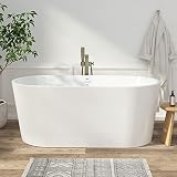 FerdY Shangri-La 59" Acrylic Freestanding Bathtub, Gracefully Shaped Soaking Bathtub, Glossy White,