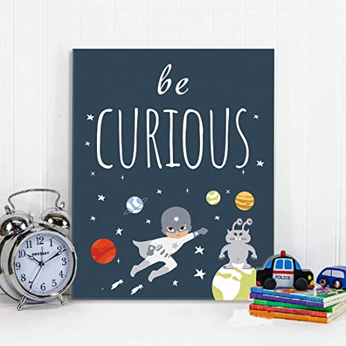 Image of CHDITB Frame Outer Space Art Print, Boys Planet Theme Canvas Posters, Set Of 4 (12' x 16') Space Canvas Wall Art For Kids Room Decor, Ready to Hang