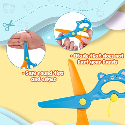 LOVESTOWN Toddler Scissors, 4PCS Blunt Tip Adaptive Safety Scissor Stocking Stuffer for Kids & Children, Playdough Tools Cutting Skills Preschool Hand-Eye Coordination Activity, DIY Craft Supplies
