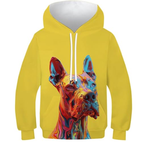 Hoodie lévrier pour enfant de 12 à 14 ans avec poche kangourou et imprimé 3D de chiot cool