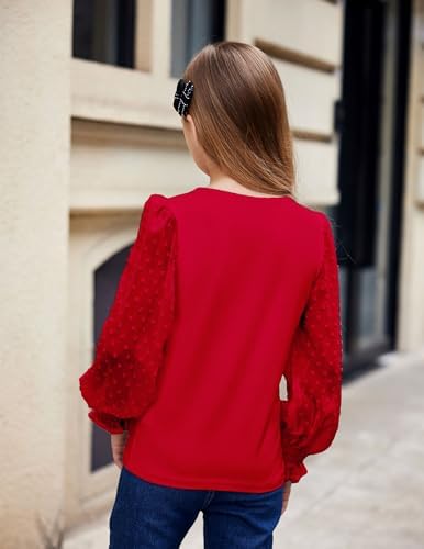 Arshiner Girls Long Sleeve Shirt with Ruffle Cuffs Polka Swiss Dots Kids Girls Pullover Shirts Cute Crewneck Girls Top 4 418GhHyOftL. AC